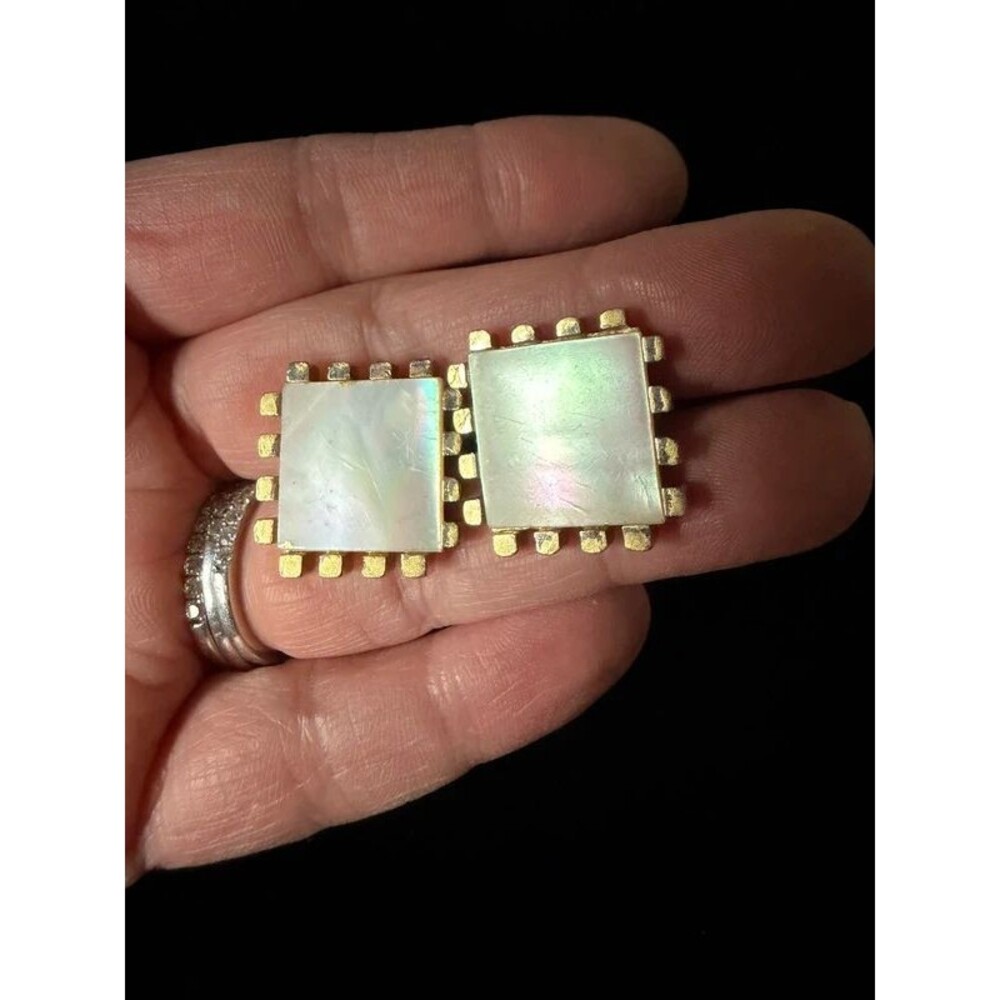 Swank Gold-Tone Cufflinks, Mother of Pearl Inlay
